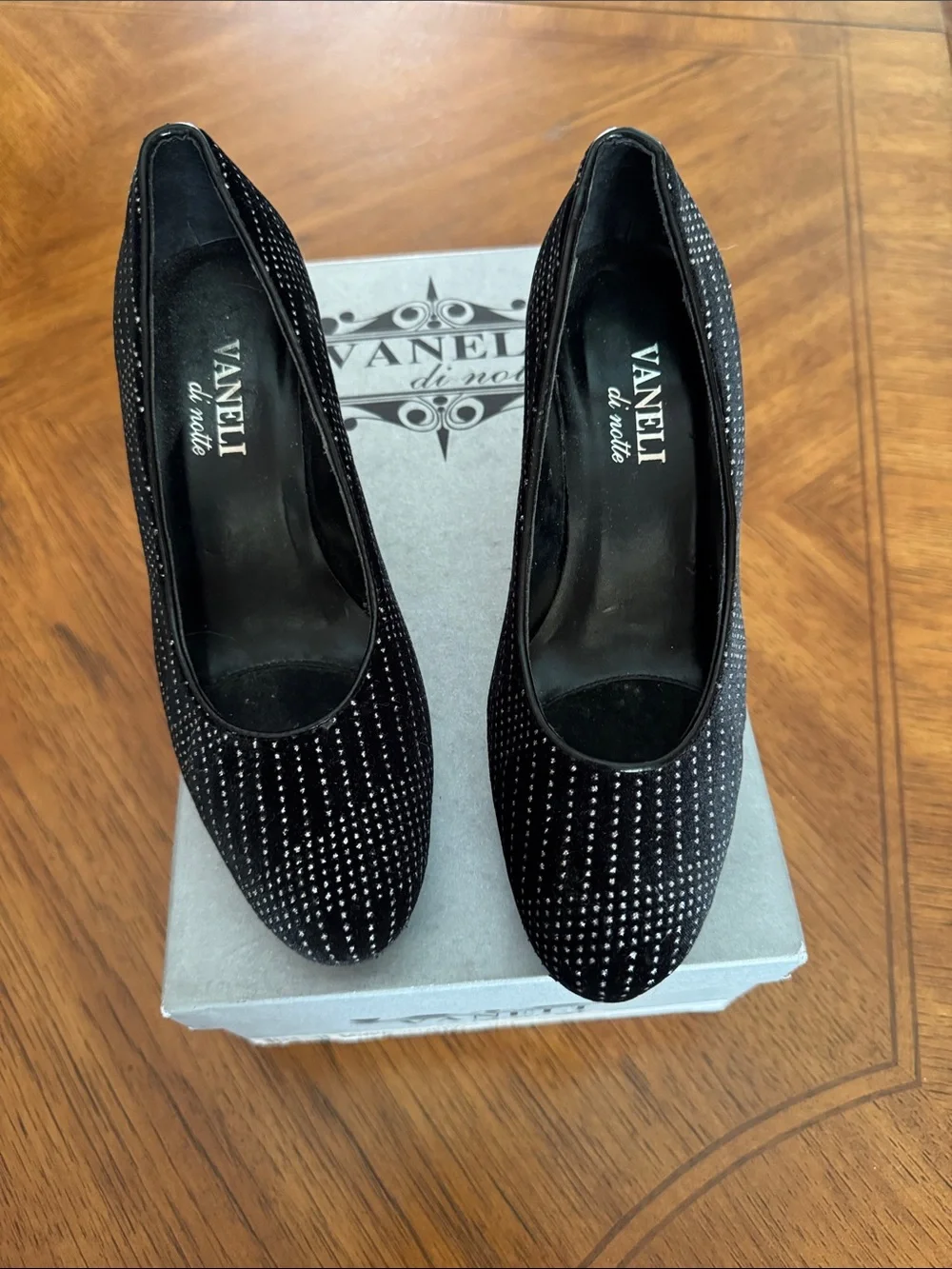Vaneli Black Crystal-Studded Velvet Pumps